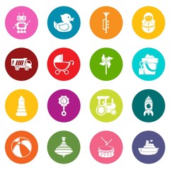 Kids toys icons set vector colorful circles isolated on white background 