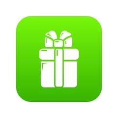 Gift box icon green vector isolated on white background