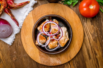 chicken kebab on board