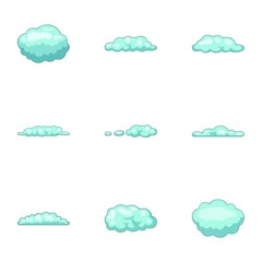 Cumulus cloud icons set. Cartoon set of 9 cumulus cloud vector icons for web isolated on white background