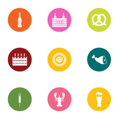 Tourist food icons set. Flat set of 9 tourist food vector icons for web isolated on white background