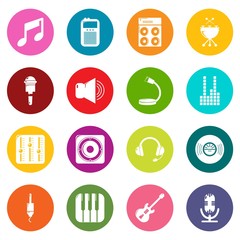 Fototapeta premium Recording studio symbols icons set vector colorful circles isolated on white background 