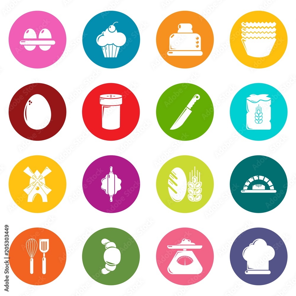 Poster bakery icons set vector colorful circles isolated on white background