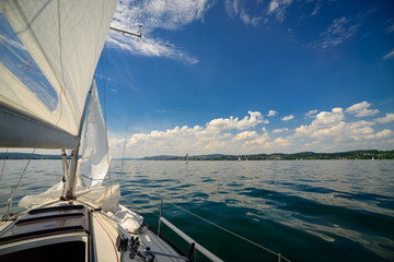 On board a sailboat at a quiet day