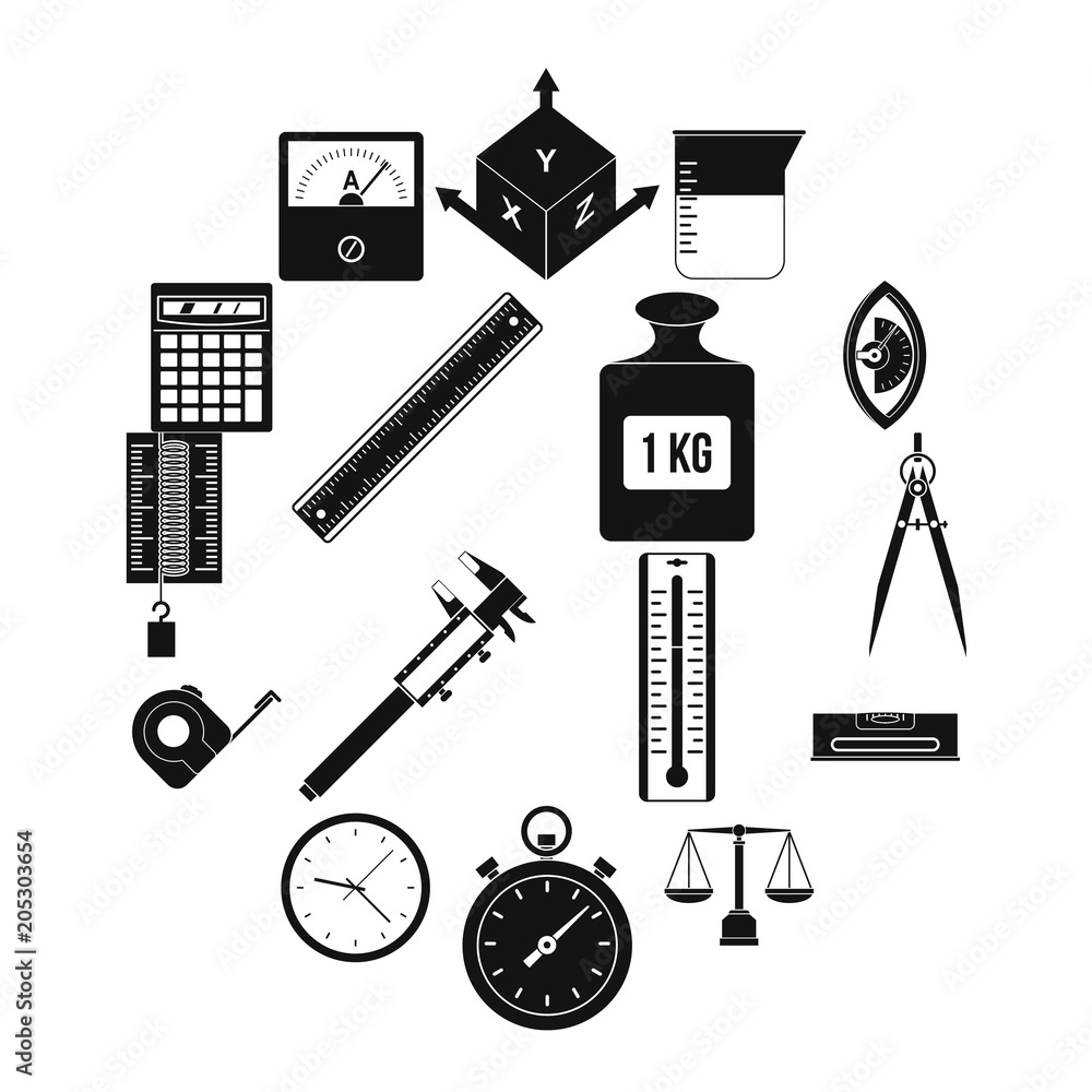 Poster measure precision icons set. simple illustration of 16 measure precision vector icons for web