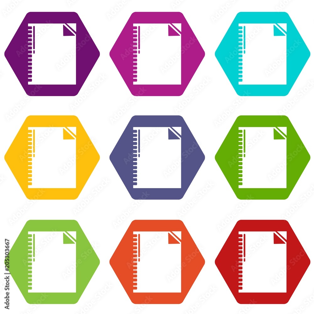 Poster notebook icons 9 set coloful isolated on white for web