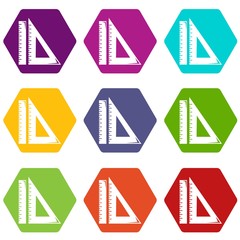 Ruler icons 9 set coloful isolated on white for web