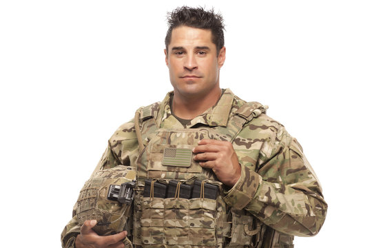 Army soldier against white background