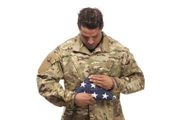 Portrait of soldier with American flag