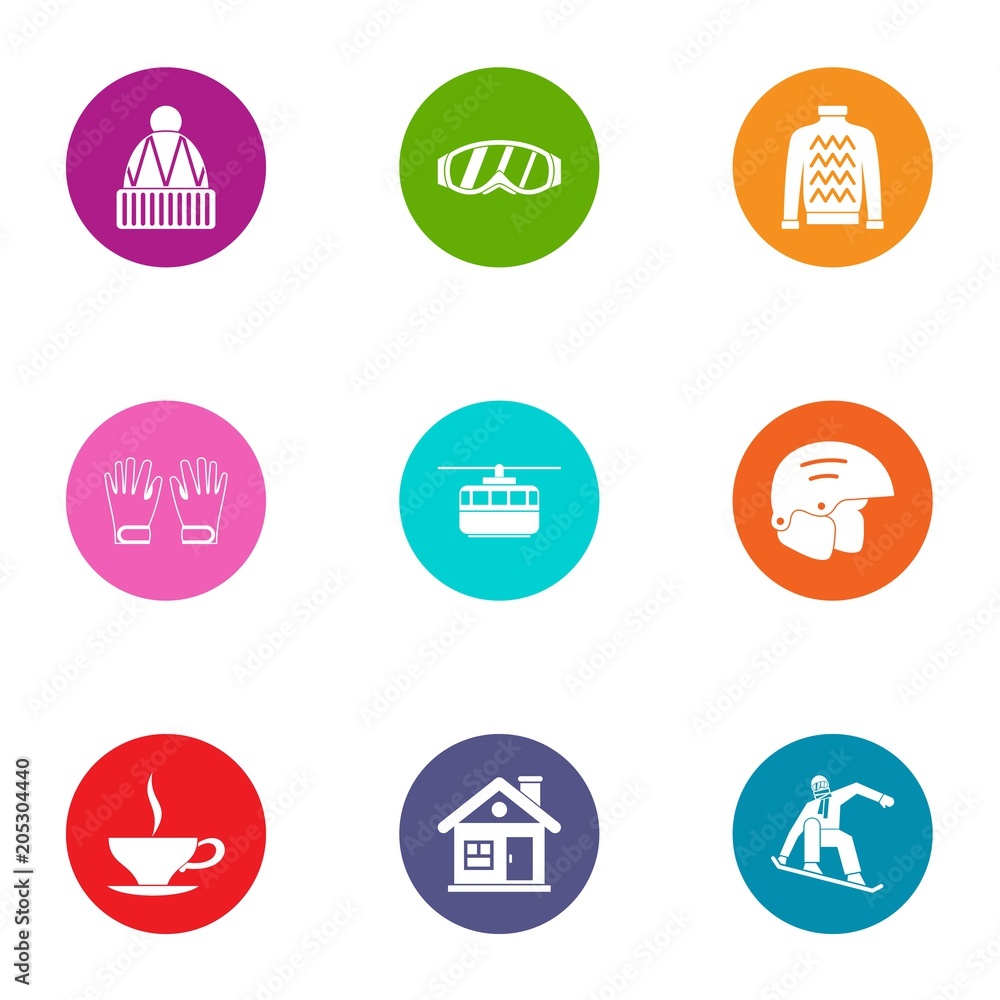 Poster clammy icons set. flat set of 9 clammy vector icons for web isolated on white background