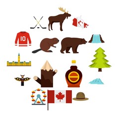 Canada travel icons set in flat style isolated vector illustration