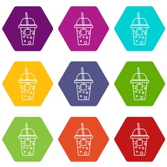 Soda icons 9 set coloful isolated on white for web