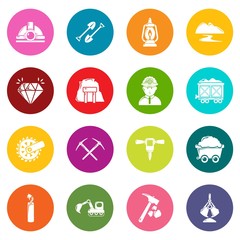 Mining minerals business icons set vector colorful circles isolated on white background 