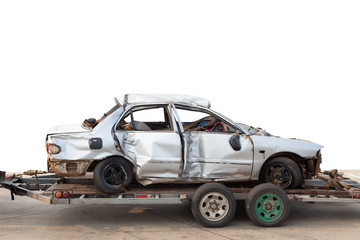 Fototapeta na wymiar old car accident crash can't drive on car trailer