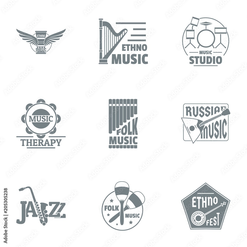 Poster philharmonic logo set. simple set of 9 philharmonic vector logo for web isolated on white background