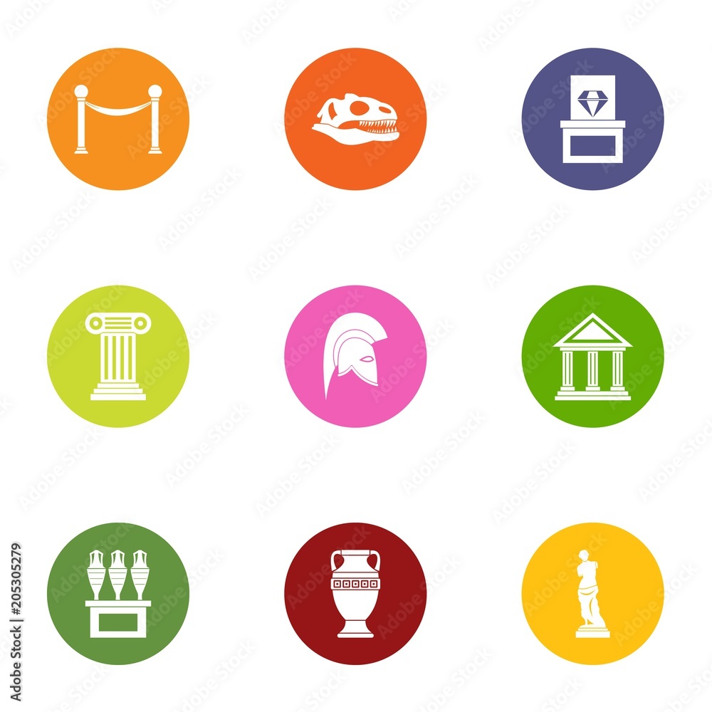 Poster ancient time icons set. flat set of 9 ancient time vector icons for web isolated on white background