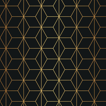 Seamless geometric Art Deco pattern background in gold and black.