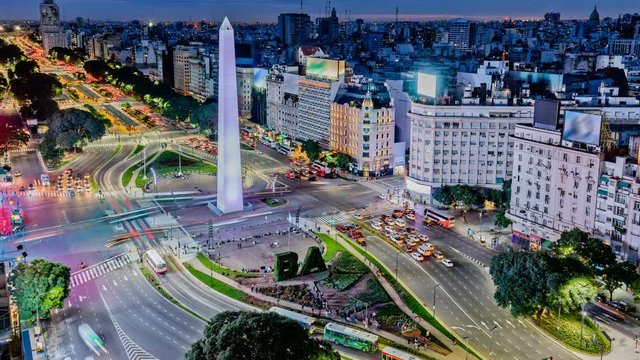 Argentina Buenos Aires night time lapse of downtown with obelisco