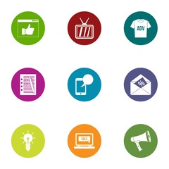 Online advertising icons set. Flat set of 9 online advertising vector icons for web isolated on white background