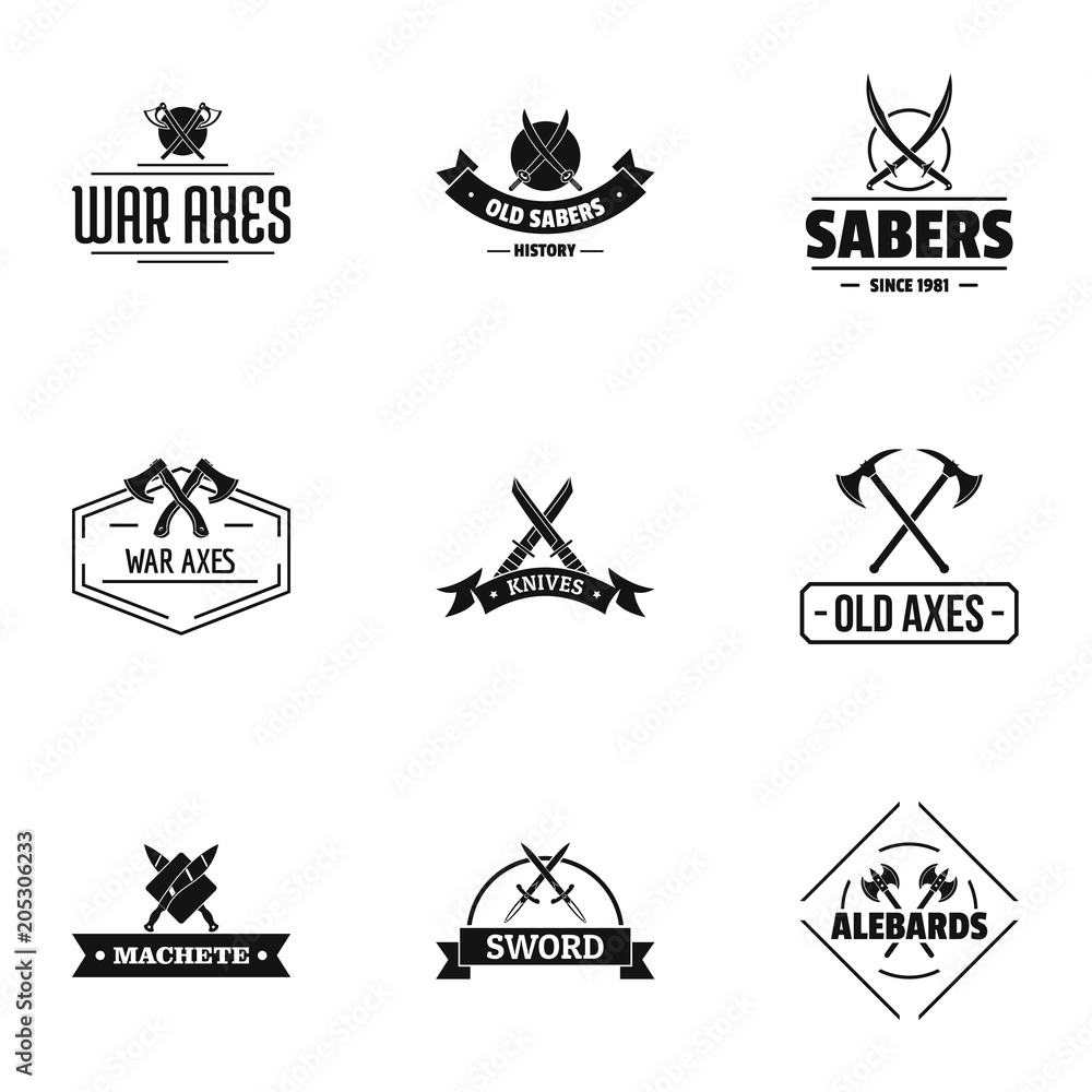 Poster old weapon logo set. simple set of 9 old weapon vector logo for web isolated on white background