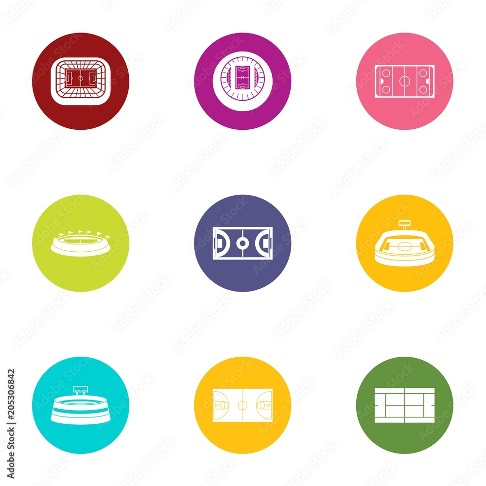 Poster athletic field icons set. flat set of 9 athletic field vector icons for web isolated on white backgr