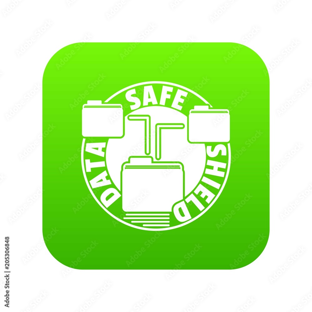 Poster data save shield icon green vector isolated on white background