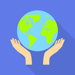 Hand globe protect icon. Flat illustration of hand globe protect vector icon for web design