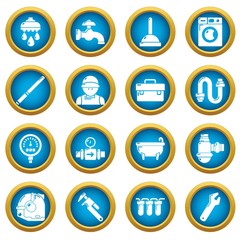 Plumber symbols icons set. Simple illustration of 16 plumber symbols vector icons for web