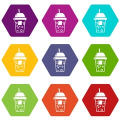 Soda icons 9 set coloful isolated on white for web