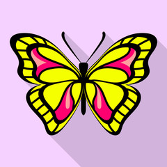 Yellow butterfly icon. Flat illustration of yellow butterfly vector icon for web design