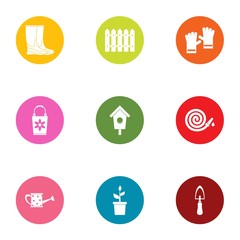 Garden business icons set. Flat set of 9 garden business vector icons for web isolated on white background