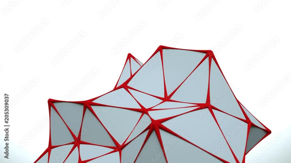 Poster low poly white surface with red edges. computer generated abstract motion graphics. seamless loop 3d