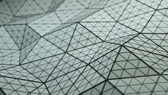 Low poly triangulated surface. Futuristic polygonal shape with lines. Contemporary abstract motion background. Seamless loop 3D render animation 4k UHD 3840x2160
