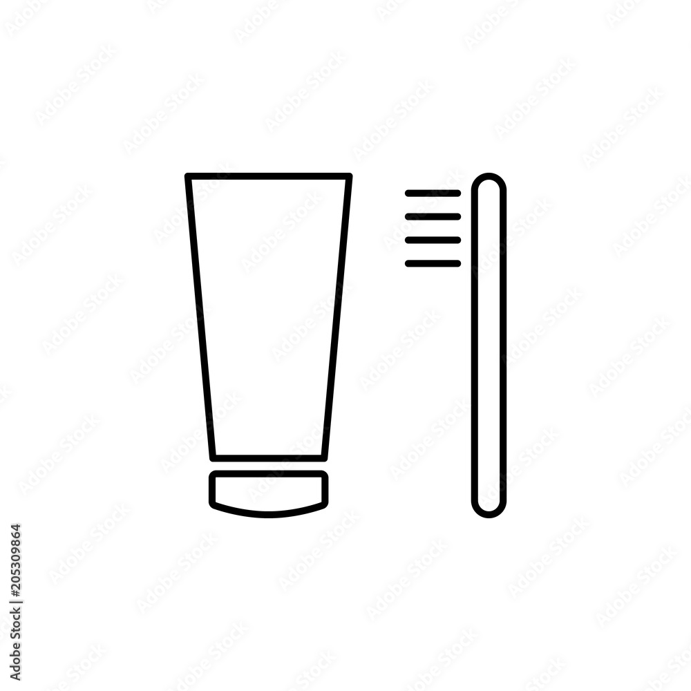 Poster toothpaste and brush icon. element of simple travel icon for mobile concept and web apps. thin line 