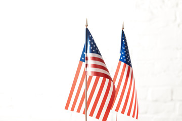 closeup view of united states of america flagpoles