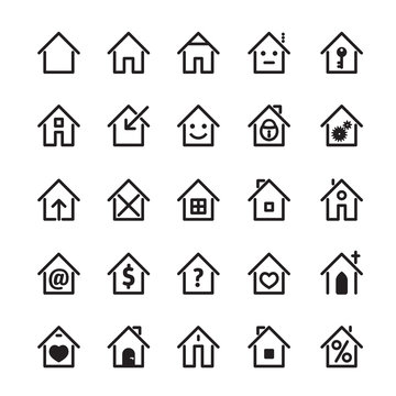 Set of black house icon. Vector Illustration.