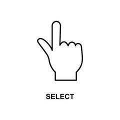 select hand icon. Element of simple web icon with name for mobile concept and web apps. Thin line select hand icon can be used for web and mobile
