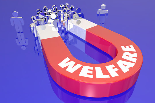 Welfare Magnet Recipients People Government Benefits Word 3d Render Illustration