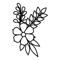flower and leafs decorative icon vector illustration design