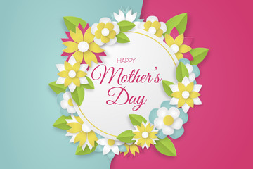 Happy Mother's Day greeting card with colorful flowers. Vector illustration