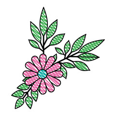 flower and leafs decorative icon vector illustration design