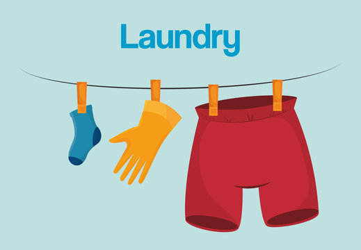 Clothes Hanging Laundry Service Vector Illustration Design