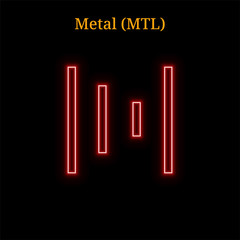 Red neon Metal (MTL) cryptocurrency symbol