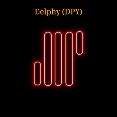 Red neon Delphy (DPY) cryptocurrency symbol