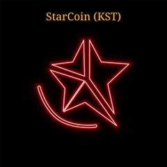 Red neon StarCoin (KST) cryptocurrency symbol
