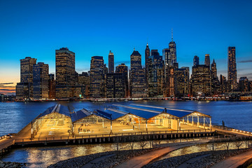 Panorama new york city at night and sports complex