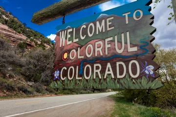 Foto op Canvas Welcome to Colorful Colorado State Road Sign near Utah/Colorado border going towards Norwood Colorado © spiritofamerica