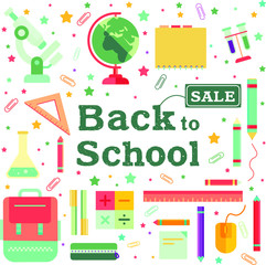 Back to school sale vector set of poster and banner with colorful title and elements for retail marketing promotion and education related. Vector illustration.