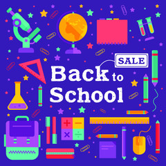 Back to school sale vector set of poster and banner with colorful title and elements for retail marketing promotion and education related. Vector illustration.