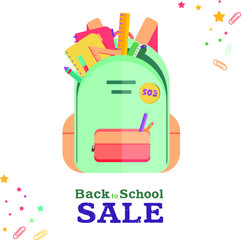 Back to school sale vector set of poster and banner with colorful title and elements for retail marketing promotion and education related. Vector illustration.